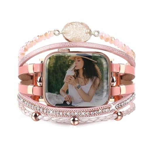 CHARMINGO Bracelet de montre multicouche style bohème unisexe en cuir, compatible avec Apple Watch 38 mm/40 mm/41 mm, 42 mm/44 mm/45 mm/49 mm, séries 8/7/6/5/4/3/2/1/SE et Ultra, 38mm/40mm/41mm, Cuir,