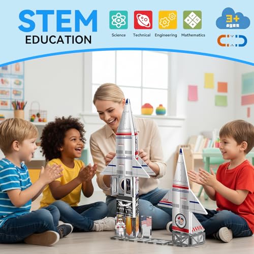 AFUNX Magnetic Tiles Space Rocket Set,46 PCS Magnetic Building Blocks for Kids 3+, STEM Learning Toys, Safe & Durable Creative Construction Play, Gift for Boys & Girls by AFUNX - Image 2