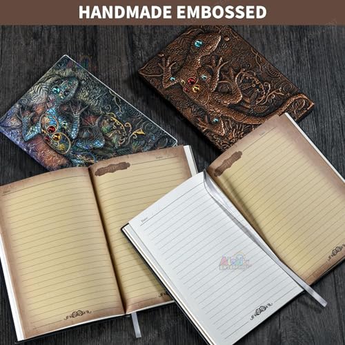 Image of Alokik 3D Lizard DND Vintage Leather Journal Writing Notebook with 200 Pages A5 Journal Diary,Antique Handmade Leather Diary,Travel Diary&Notebooks to Write in,Diary Gift for Men Women
