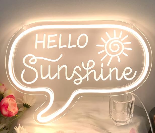 sg print Unique Warm White Word Bubble Neon Sign with 3D Art Hello Sunshine for Wall, Upgrade Hello Neon Signs for Bedroom Decor, USB Cool Light Neon Sign for Wall décor, Light Dimmable Neon Sign.-picture-11