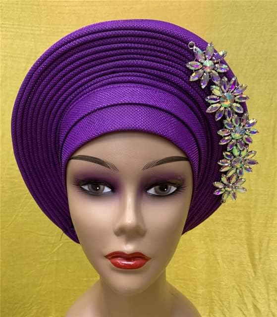 turban femme headtie gele nigerian african nigeria for traditional marriage gele headtie already made headwrap 1set by MSB fabric color 452