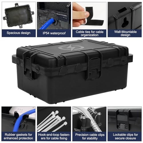 OUTDSPLY Large Outdoor Electrical Box Waterproof, IP54 Extension Cord Cover Weatherproof Outdoor Outlet Covers, Protect Power Strip, Timer Outlet, Plug, Socket, Holiday Light, Black (12 x 9X 5 inch) - Thumbnail 6