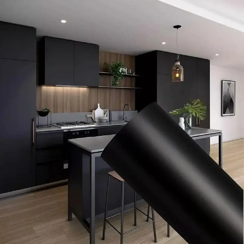 Papel de Parede Adesivo Preto 5m x 45cm Autoadesivo, Vinil Decorativo para Móveis, Geladeira e Parede, Fácil Aplicação, Impermeável e Removível