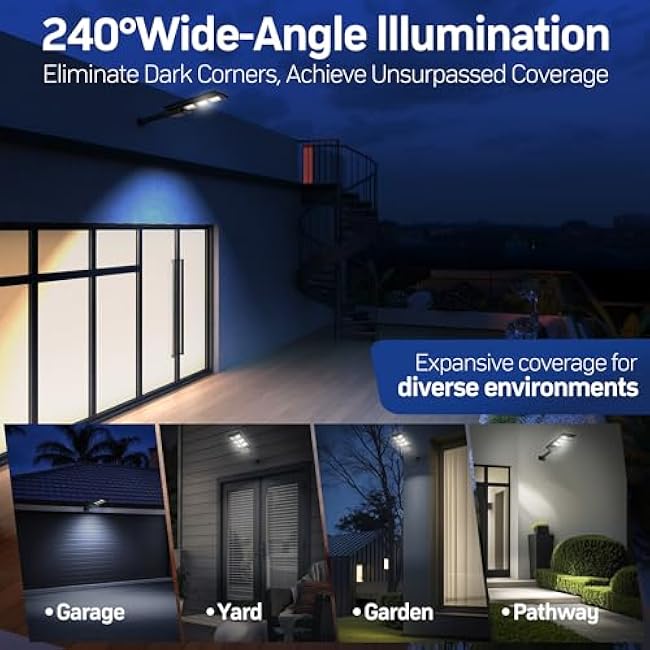 Outdoor Solar Lights, Dusk to Dawn Motion Sensor Waterproof LED Street Outside Flood Powered Lighting, Bright Wall Patio Flag Lights for Garden Yard Garage with Remote