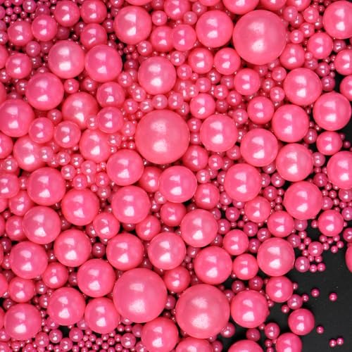 Image of Pink Sprinkles for Cake Decorating, 130g /4.6oz Edible Hot Pink Pearl Sprinkles Mix, Sugar Candy Pearls for Baking, Cookie Decorations and Cupcake Toppings, Wedding Party Valentines Supplies