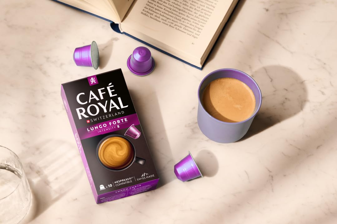 Café Royal Lungo Forte - 100 cápsulas para cafetera Nespresso, intensidad 8/10, cápsulas de café de aluminio con certificación UTZ