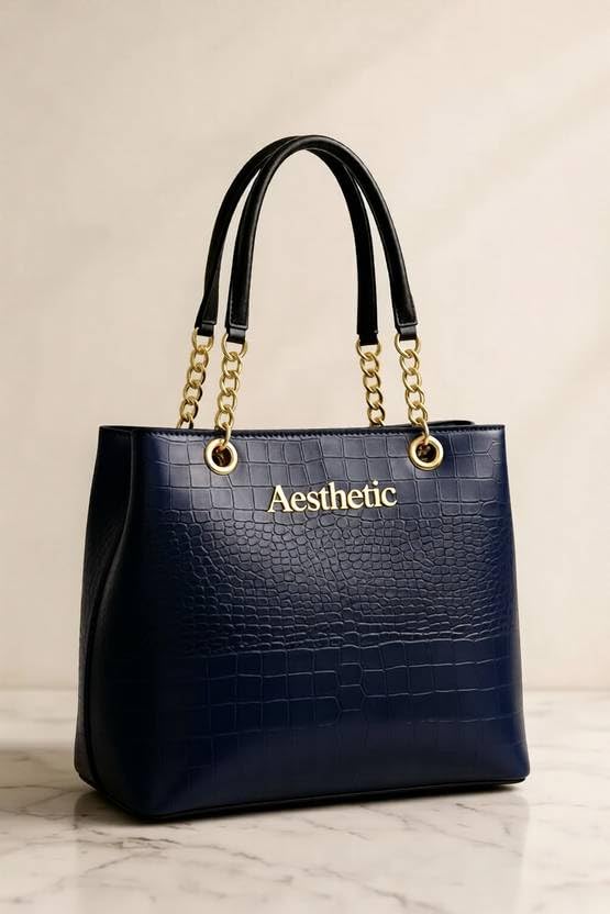 Image of Women's Structured Handbag | Premium Croc-Texture Tote Bag with Chain Handle | Stylish Office & Daily Use Ladies Shoulder Bag