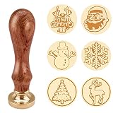 Weihnachtliches Wachsstempel Set wax stamp Set,DIY Holz Wachs Siegel Stempel,Wachsstempel Kupfersiegel,6pcs 25cm Messingstempelköpfe und 1 stempelgriff,für Weihnachtskarten Umschläge,Einladungen