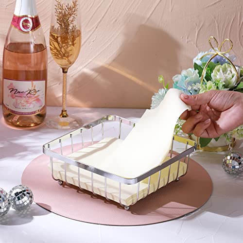 Hotop 2 Pieces Metal Napkin Holder Flat Paper Horizontal Square Storage Rack For Dining Table, Kitchen, Coffee Table (Silver), Approx. 7.5 X 7.5 X 3 Inch/ 19 X 19 X 7 Cm #TOP2