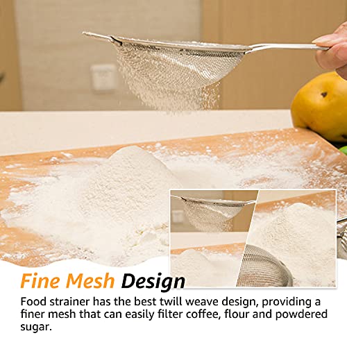 مصفاة مطبخ من هوت تايب، مصفاة شبكية دقيقة من الفولاذ المقاوم للصدأ بمقبض للطعام والنودلز والخضروات، 3 قطع، 12/10/7 سم