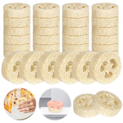30 Piezas Lufa Natural Esponja, Jabonera de Lufa Natural 2.2cm, Diseño poroso Jabonera Antideslizante para Fregar la Ducha y Limpiar la Cocin, Baños, Jaboneras, en Estantes de Ducha o en Encimeras