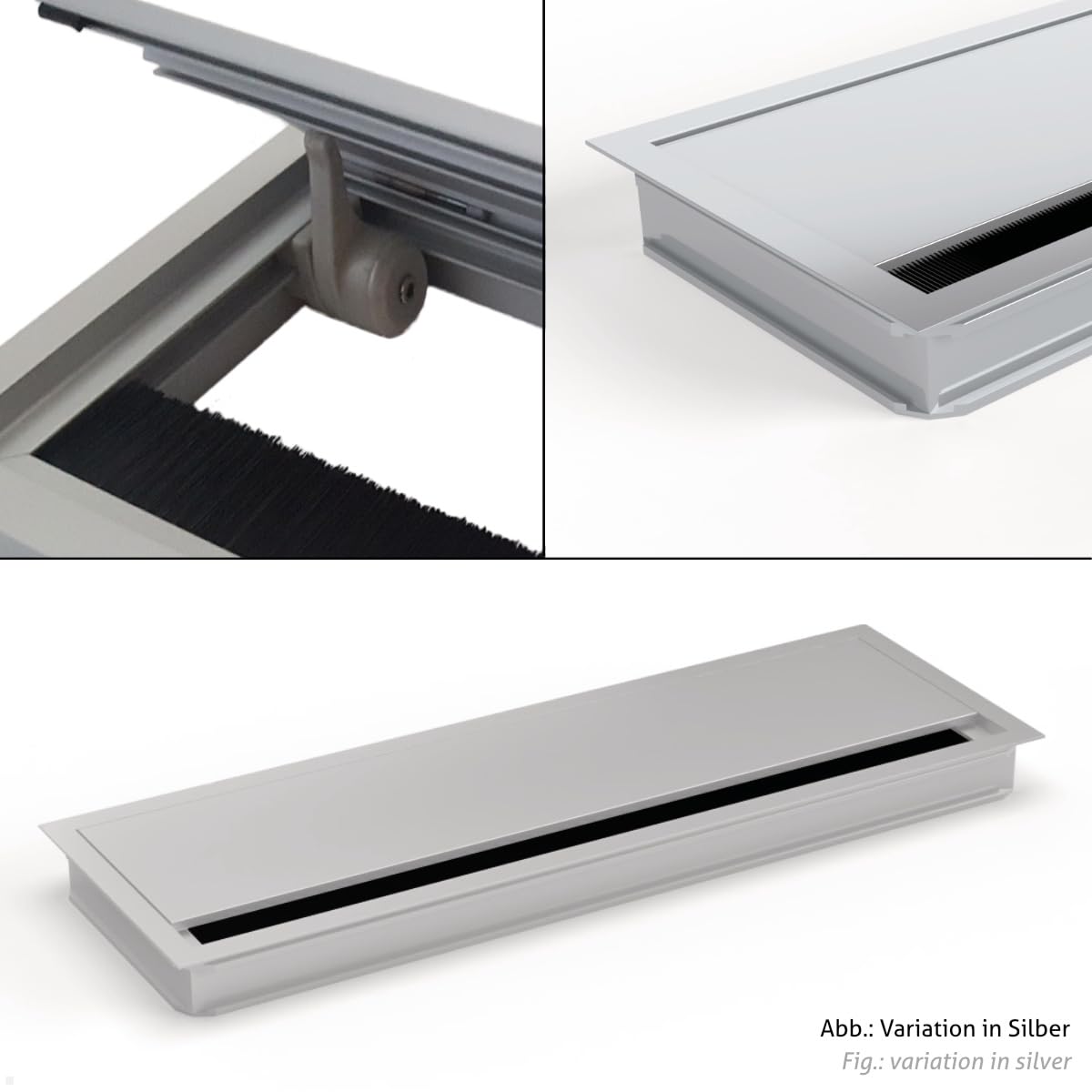 TKD015 Kabeldurchführung 120x360 mm mit Soft Close (schwarz), Kabeldose, Bürstendichtung, für mehrere Kabel