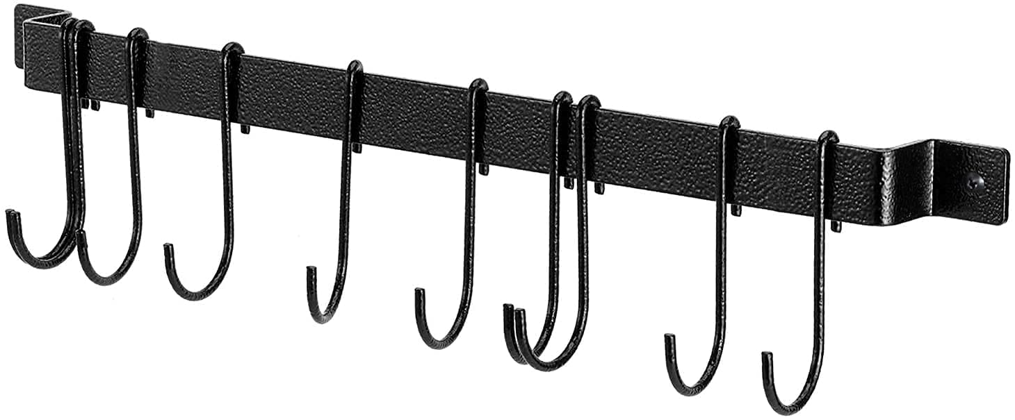 Craftize Mstore Kitchen Rail with 10 S Hooks – 17 Inch Wall Mounted Utensil Rack for Pots, Pans, Lids & Spatulas – Black 1