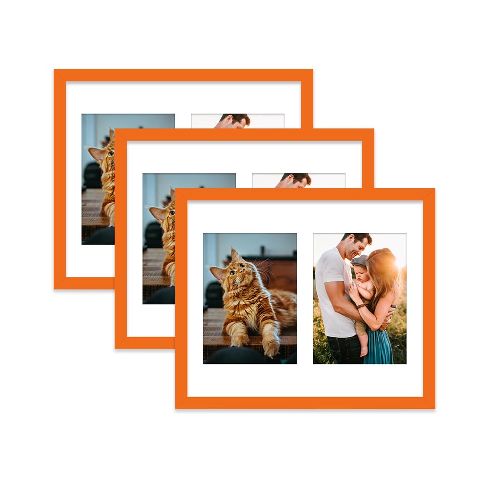 Orange Multi Photo Frame - Holds 2 x 7x5 Pictures, Family Collage Picture Frame for Wall Display, 12x10 Frame size, Set of 3