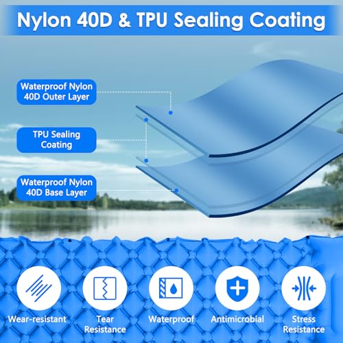 Matelas de Camping Gonflable Anti Mal de Dos avec Oreiller Intégré