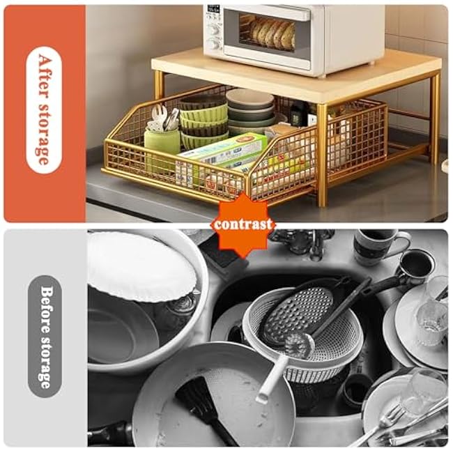 Home Storage RacksCompact Rolling Microwave Cart with Storage Dual Layer Kitchen Shelf on Wheels Small Kitchen Rack for Microwave Fruits & Vegetables Gold Finish Space Saving Design-o3My1WoP