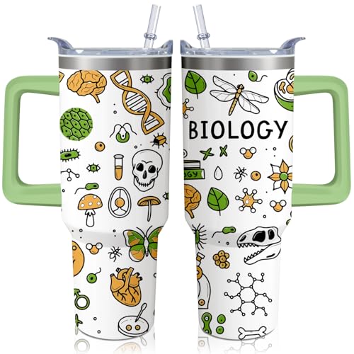 40oz Biology Teacher Gifts Bio Tumbler with Handle and Straw, Biological Stainless Steel Insulated Cup with Lid, Travel Coffee Mug Water Bottle, Birthday Gifts for Women Men