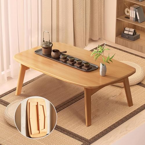 Mesa auxiliar portátil de bambú japonés Kotatsu mesa baja para sala de estar, 27.5 pulgadas de largo x 15.7 pulgadas de ancho x 10.2 pulgadas de alto, madera natural, asiento acogedor, diseño elegante