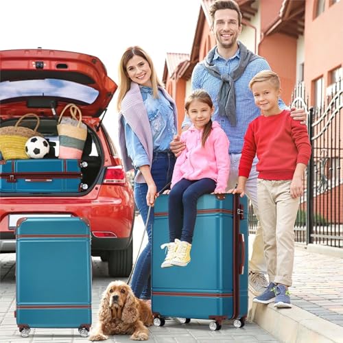 4 Piece Carry on Suitcases&Hard Shell Luggage Sets with Spinner Wheels,Cute Checked Luggage,Away luggage,Travel Luggage,Spinner Luggage with TSA Lock,Expandab&leLightweight ,12"/20"/24"/28" (Blue)3