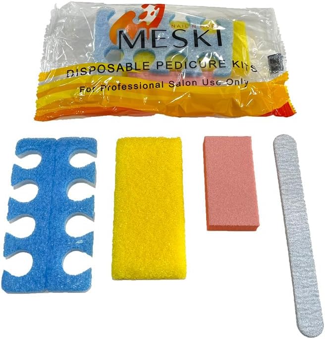 4-Piece Pedicure Kit, 200-Count – Individually Packed, Includes Purple Pumice Pad, Wood Nail File 80/100 Grit, Mini Buffer, Toe Separators – Professional Disposable Pedicure Supplies
