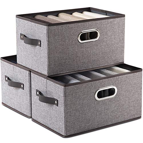 Prandom Large Foldable Storage Bins for Shelves [3-Pack] Decorative Linen Fabric Storage Baskets