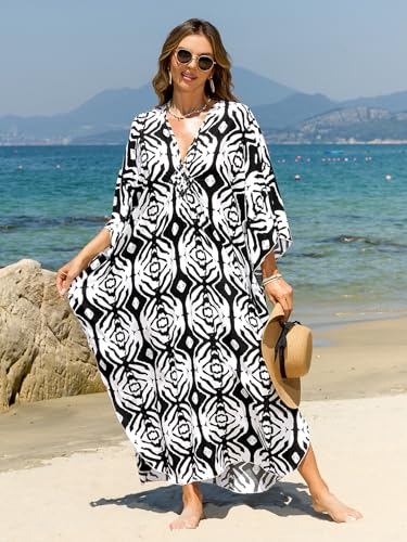 Kaftan Dresses for Women Plus Size V-Neck Moo Moos Batwing Kaftan Beach Dress Bathing Suit Cover-Up Loungewear3