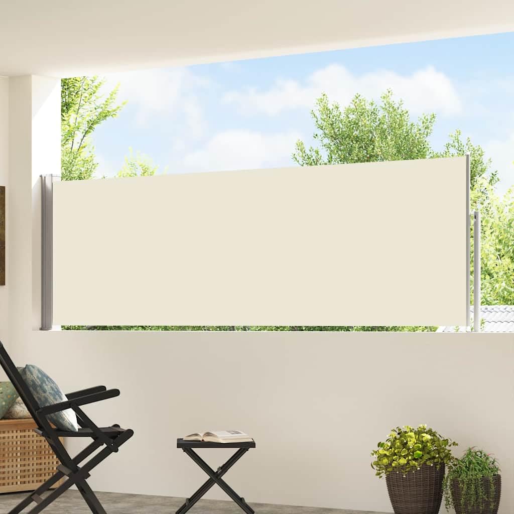 100 x 500 cm Retractable Side Awning, Cream Polyester Privacy | Cuenta con un marco de acero gris duradero para proporcionar protección contra el viento y el sol para tu balcón