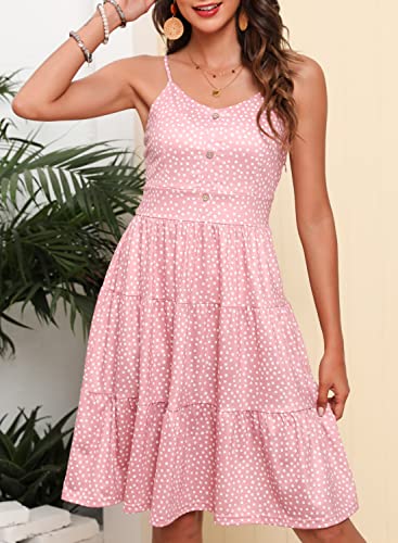 Image of YATHON Sundresses for Women Casual Summer Beach Sleeveless Spaghetti Strap Dress Button Down Ruffle Flowy Pleated Dresses