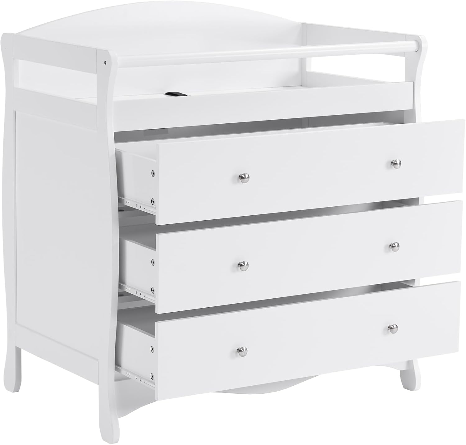 Changing Table Changing Station Table with 3 Drawers, Safety Rail & Strap for Bedroom, White