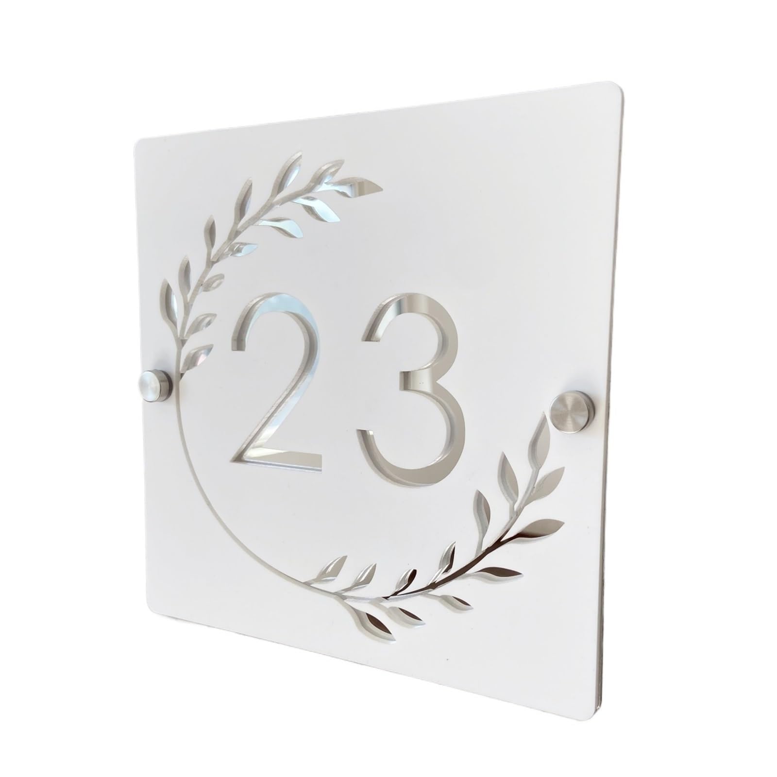 Señal de dirección acrílica, placa número casa, pared exterior, nombre habitación, clavos plateados, 1 ud(White Silver,20X20CM Silver nails)