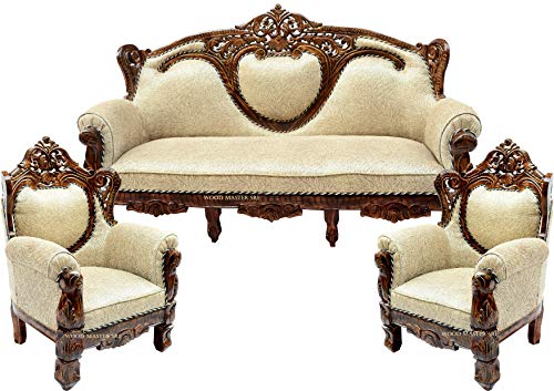 Image of Luxury Wooden Teakwwood Five Seater Sofa Set for Living Room (Honey Brown) Solid Wood Outdoor Chair 5 Seater Sofa | (24)