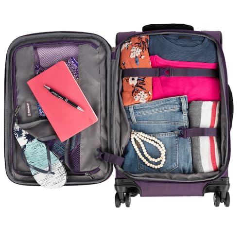 Image of Travelpro Tourlite Softside 2-Piece Set, Expandable Luggage, 4 Spinner Wheels, Lightweight Suitcase, 21 inch Carry-On, 25 inch Checked Medium, Deep Purple