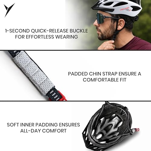 Image of Jaspo Urban Rider Plus Cycling Helmet with Adjustable Spin Dial (Upto 5cm) | Detahcable Visor | Quick-Release Buckle with Padded Chin Strap | Ideal for Men, Women & Kids (White, Large (58-63cm))