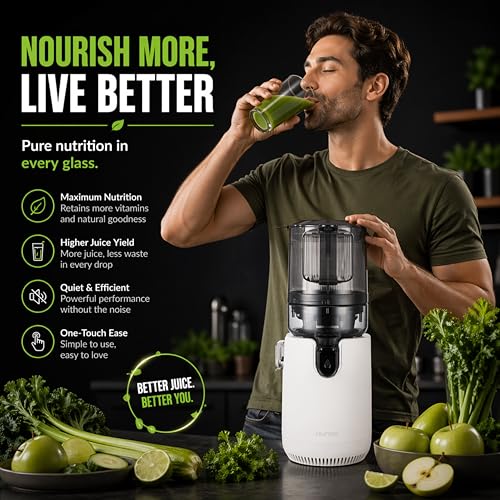 Image of Hurom E50ST Cold Press Juicer for Home, Advanced Cold Press Technology for 20% More Juice, All-in-1 Juicer for Fruits, Vegetables, Nut Milk, World's No. 1 Slow Juicer Brand since 1974 (Mushroom White)