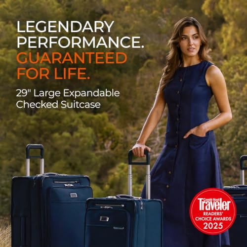 Image of Briggs & Riley 29 inch Large Expandable Spinner - Checked Luggage for Travel, Suitcases with Wheels, Softside Rolling Bag for Men & Women, Self-Repairing Zipper - Baseline Collection, Plum
