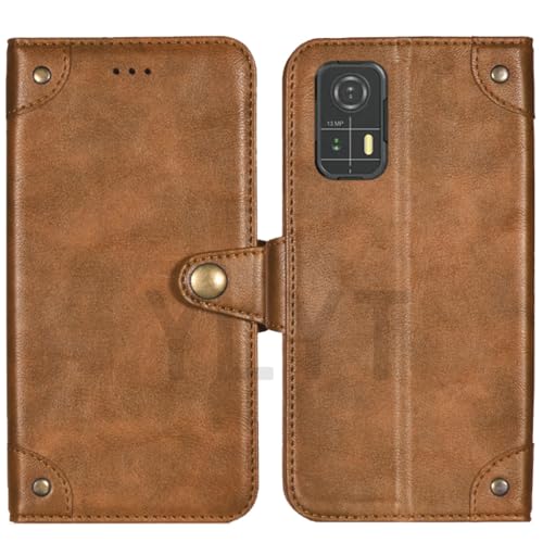 HsinchuTien ブラウン カバー 合皮 保護する Cover シリコーン Case レザー カード 収納 じきバックル 財布 ケース 手帳型 可兼容AGM H Max 6.56 inch との互換性あり