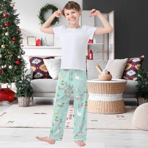 Boy's Pj Pants Duck Goose Mallard Swimming Pond Lounge Bottoms Elastic Waist Kids Joggers with Pockets Size 6-142