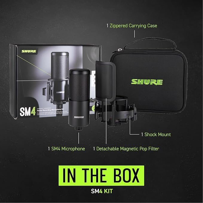 Image of Shure SM4 Studio Recording Microphone Kit, XLR Home Studio Condenser Mic with Mix-Ready Audio - All-Metal Construction, Includes Detachable Magnetic Pop Filter & Shock Mount (SM4-K-KIT) (Pack of 6)