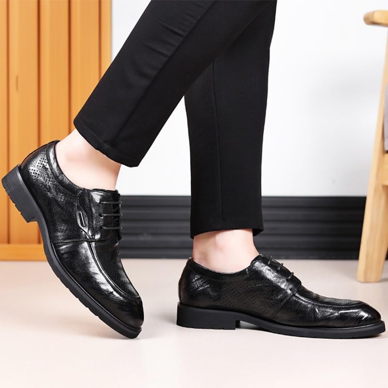 Men's British Oxford Shoes Black Brown Leather Pointed-Toe Lace-Up Simple Classic Business Formal Dress Shoes4