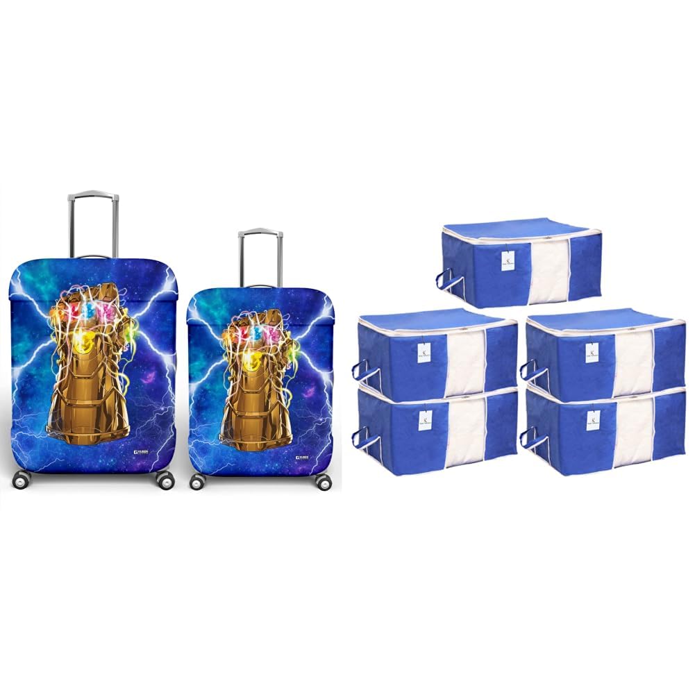 heart home marvel the infinity gauntlet luggage cover | polyester travel suitcase + underbed storage bag, storage organiser, blanket cover set of 5 - royal blue, extra large