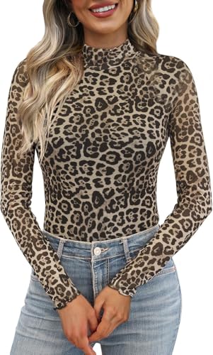 OFEEFAN Womens Sexy Tops See Through Mock Neck Blouses...
