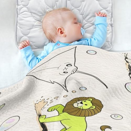 Custom Animal Manta Ray Fluorescent Green Lion Muslin Blankets Soft para personalizados Text Monogrammed Blankets for Newborns, Infants, & Toddlers 30x40in cobijas para4