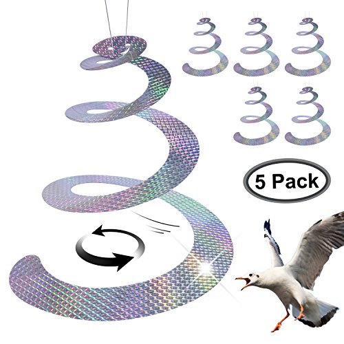 QQI Repelente de Aves, Dispositivo Repelente de Aves en Espiral Reflectante de Alta Eficiencia para Control de Aves para Proteger Jardín, Más Seguro y Más Efectivo Que Espinas de Aves - Juego de 5