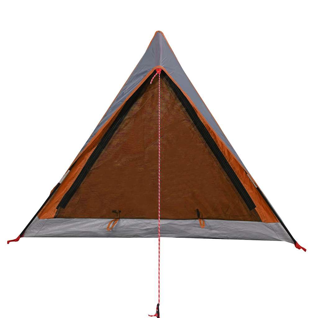 Campingzelt Wasserfest mit Reißverschlusstür, 2 Personen Rucksackzelt mit Zubehör & Tragetasche für Trekking Abenteuer, Grau & Orange 200 x 120 x 88/62 cm Polyester