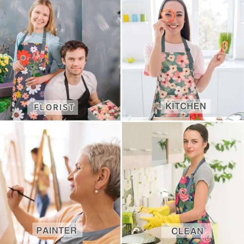 Image of BOUMUSOE 3 Pack Floral Aprons with Pocket, Blooming Womens Aprons