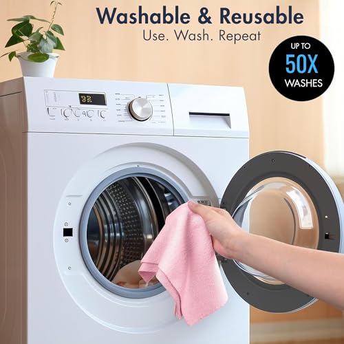 Image of Microfiber Cleaning Cloth roll | Tear-Away Reusable Sheets 10x10 in | Ultra Absorbent Washable lint-Free Towels for Kitchen, car, Home & Office Cleaning (Pink, Pack of 10 Sheets)