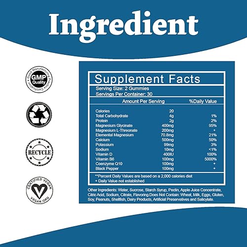Bumjazz Magnesium Glycinate Gummies 400mg - Magnesium L-Threonate 200mg - Sugar-Free Magnesium Potassium Supplement with Vitamin D, B6, CoQ10 for Calm Mood & Rest Support - 60 Count - Thumbnail 2
