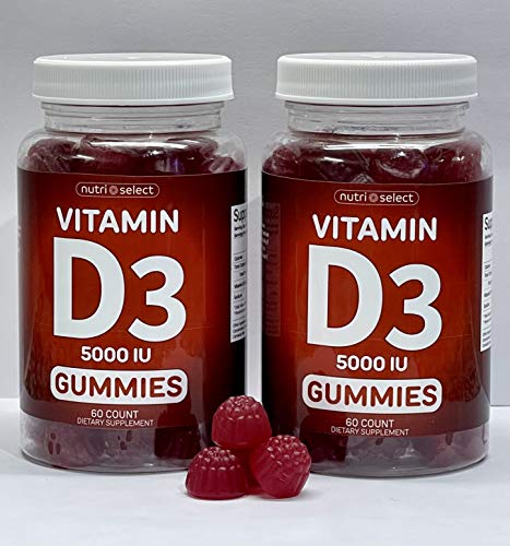 Vitamin D3 Gummies 5,000 IU - (2-Pack 120 Count) - Immune Support - Bone & Tooth Health - Joint Support - 100% Natural - Made in USA