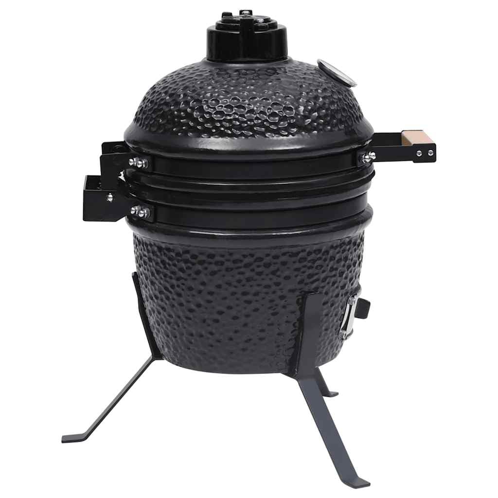 Kamado Grill 2 in 1 Smoker Ceramica, 56 cm, nero con grande griglia e robusto coperchio pieghevole per grigliare, cuocere e affumicare cibi come hamburger, pesce