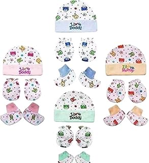 Goyoku 100% Cotton new Born 0to4 Month Baby Cap Set Soft Hosiery Ultra Soft Hand mitton and Bootie Pack of 4GOY-P162 Price In India